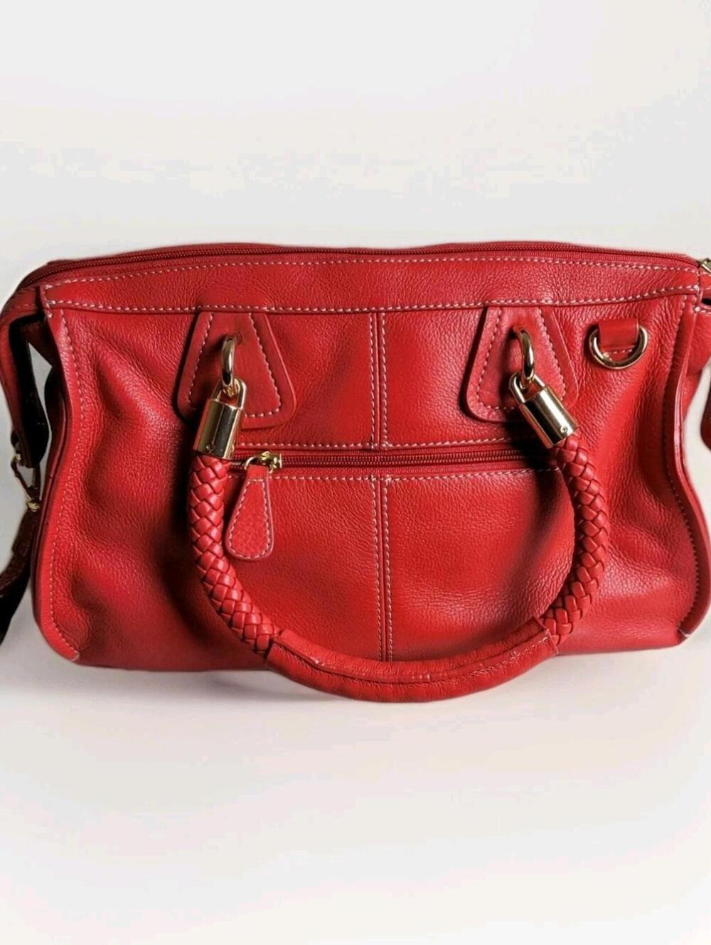 Barr And Barr Leather Satchel Orange Zipper Closure Woven Double Woven Handles